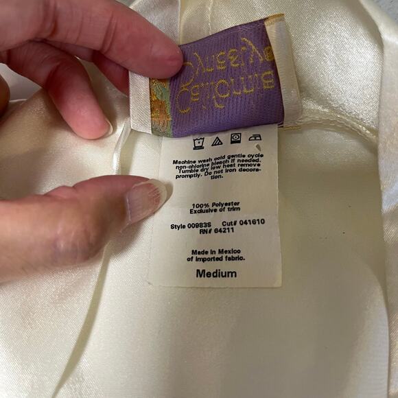 Vintage Bridal Floral Slip Dress Robe Set Ivory White Medium Peignoir Lace Satin - Picture 5 of 15